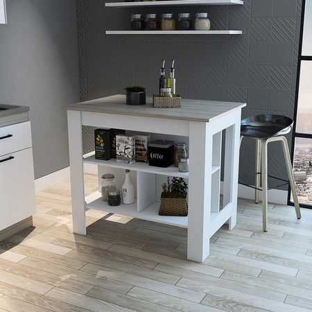 Modern Kitchen Island In Gray Three Shelves For A Contemporary Look Gray With Robust Structure