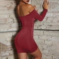thumbnail image 4 of Fesfesfes Dresses for Women Bodycon Evening Gowns Off Shoulder Strapless Drawstring Pleated Skinny Dresses Solid Color Long Sleeve Party Mini Dresses, 4 of 7
