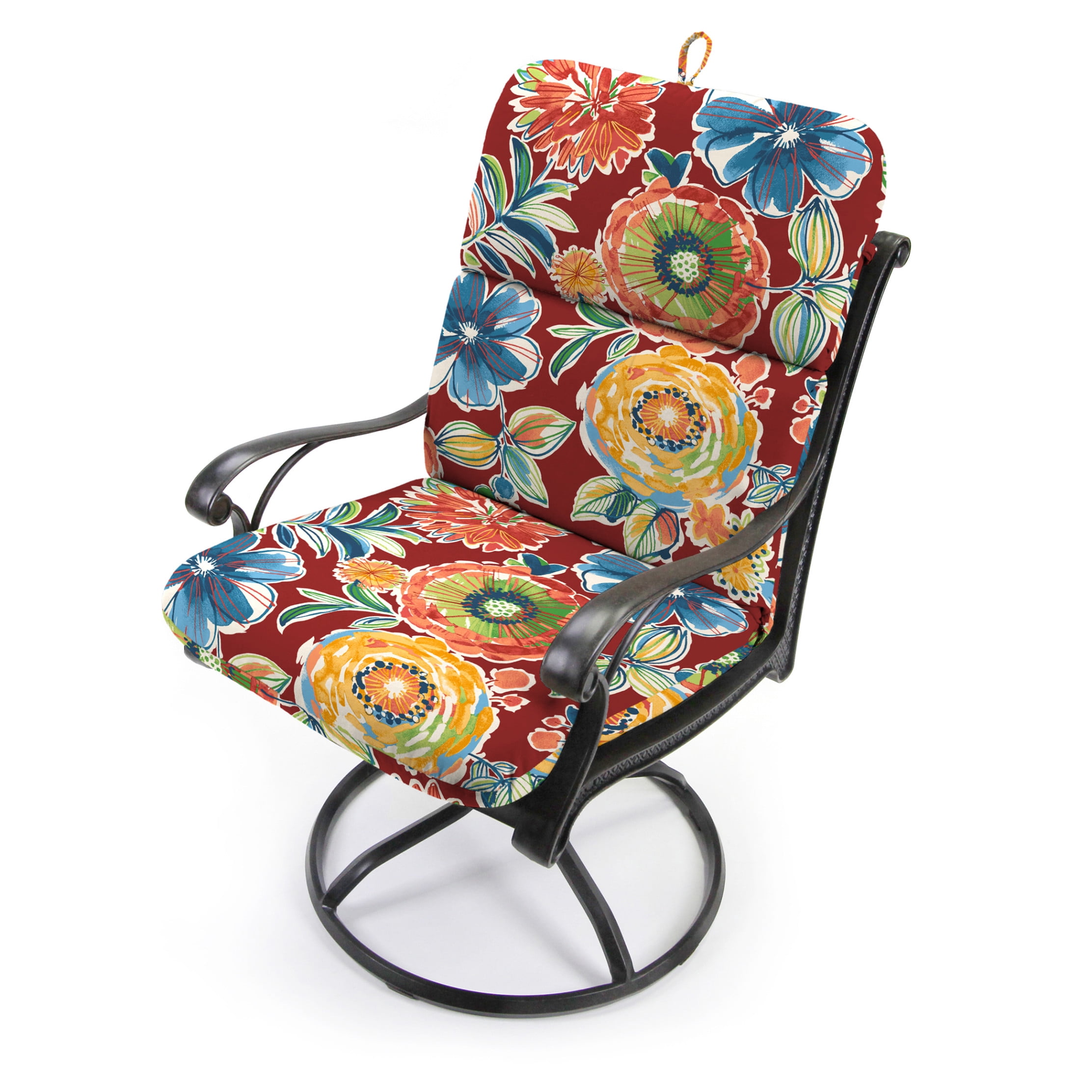 Jordan Manufacturing 45" x 22" Colsen Berry Red Floral Rectangular Outdoor Chair Cushion with Ties and Hanger Loop