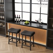 Counter Height Bar Stools Set of 2, PU Leather Barstools with Heavy Duty Metal Legs, Thick Saddle Seats Breakfast Stools for Kitchen Island, Bar, Dining Room, Easy Assembly