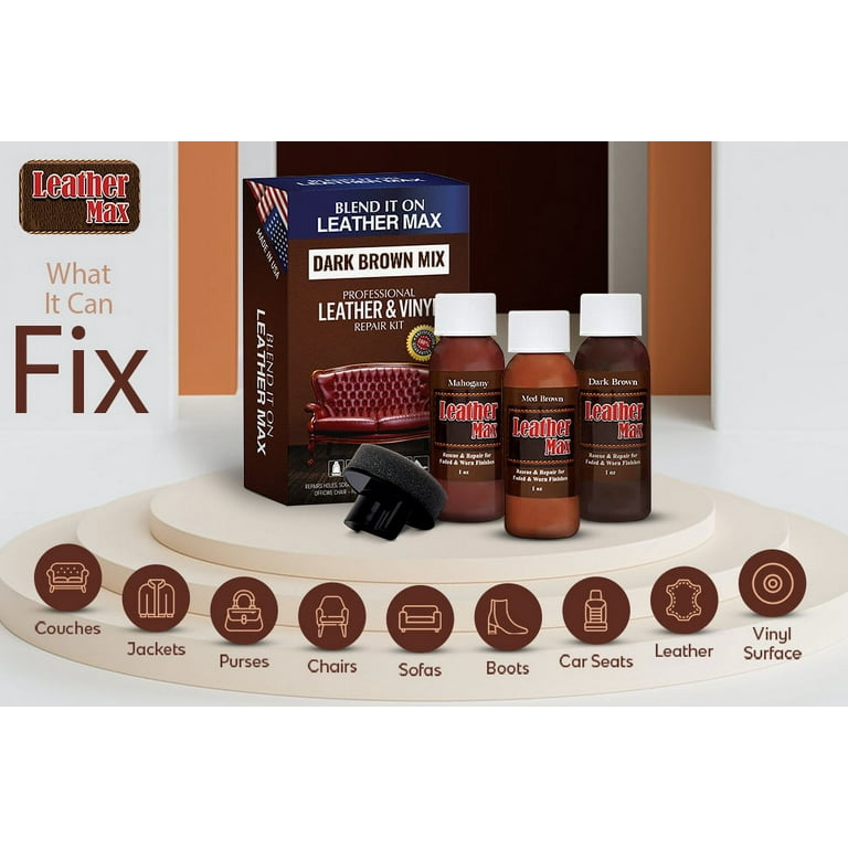 Furniture Leather Max Complete Leather Refinish and Repair Kit/Now with 3  Color Shades to Blend with/Leather & Vinyl Restorer (Deep Browns) 