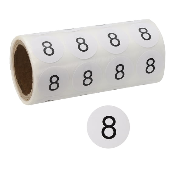 1 Inch Number Stickers, Number 8 Sticker Numbers Labels Round Small Vinyl Self Adhesive Label Circle Decals 500 Pcs 1 Roll for Photo Album Poster Table, Black