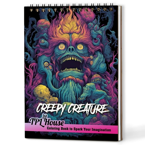 TPLHOUSE Creepy Creature Coloring Book Spiral Bound for Adults, A5 Wooden Cover, 30 Spooky Horrific Coloring Pages of Beast for Stress Relief and Relaxation