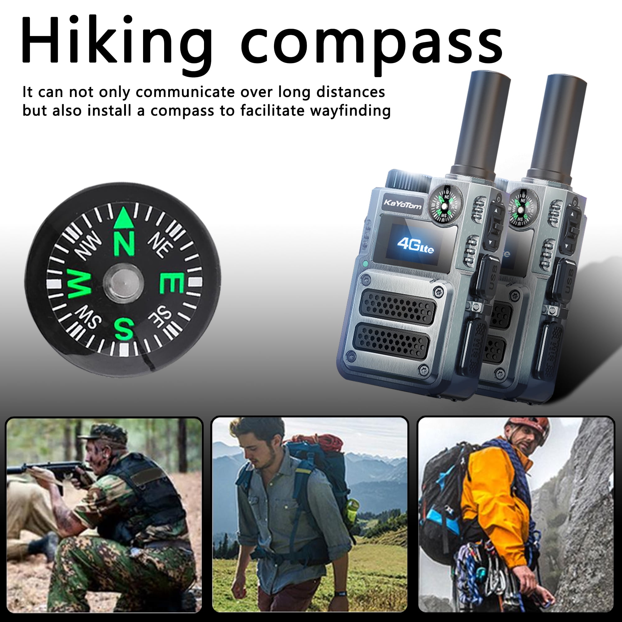 Global Walkie Talkie for Adult Long Range Two Way Radio,Compass,Laser Pointer,LED UV Flashlight,2Pcs