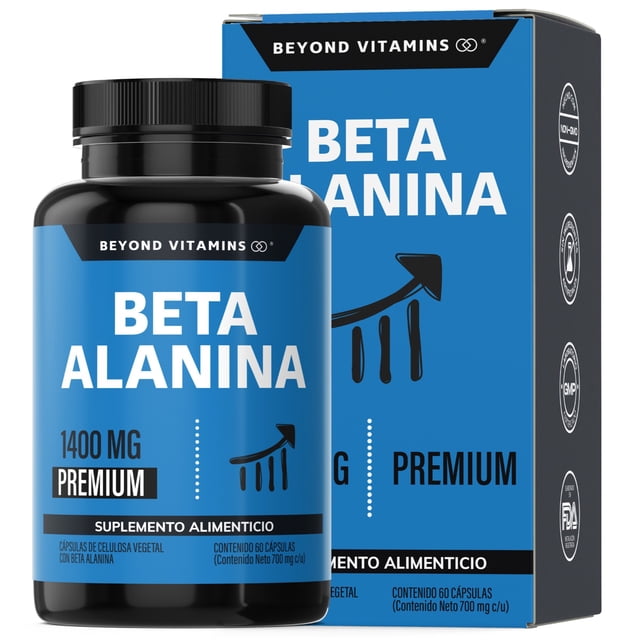 Beta Alanina Premium 1400mg | 100% Máxima Pureza - Capsulas Veganas Pre Entreno - Pre Workout | Vitaminas Mujer / Hombre - 100% Puro - 60 Cápsulas
