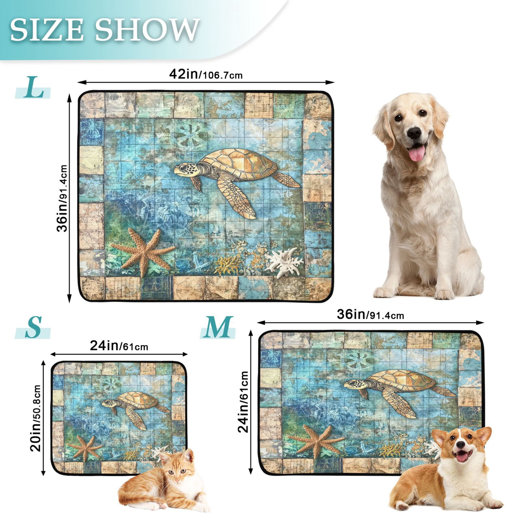 Qxltty Turtle Coral Figure Cat litter Pads Pet Set of 3 Diaper Mats Center Anti-leakage Layer Absorbent Soft and Comfortable