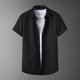 thumbnail image 5 of Pajama para Hombres Conjunto Suelto de Manga Corta de Dos Piezas con Solapa, Tejido de Punto de Poliéster Suave, Comodidad de Toda la Temporada para los Hombres, Ropa de Salón Casual, 5 of 7