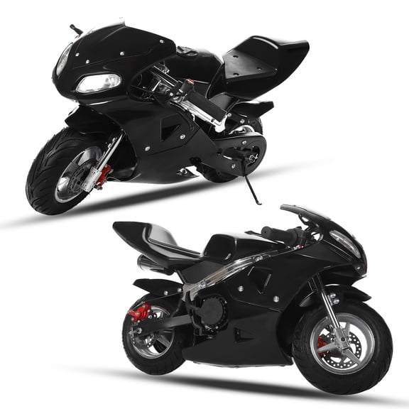 49cc 2-Stroke Pocket Bike,Mini Gas Motorbike,Off Road Trail Bike Dual Headlights Rubber Handlebar 1.25L Gas Tank Motorcycle Strong Power 170 lbs Mini Bike Motorcycle USA Warehouse (Black）