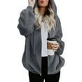 thumbnail image 1 of Shakumy Fleece Scrubs Women's Warm Thickened Overcoat Solid Color Winter Fleece Lined Womens Fleece Jacket with Hood coat Grey X-Large, 1 of 5