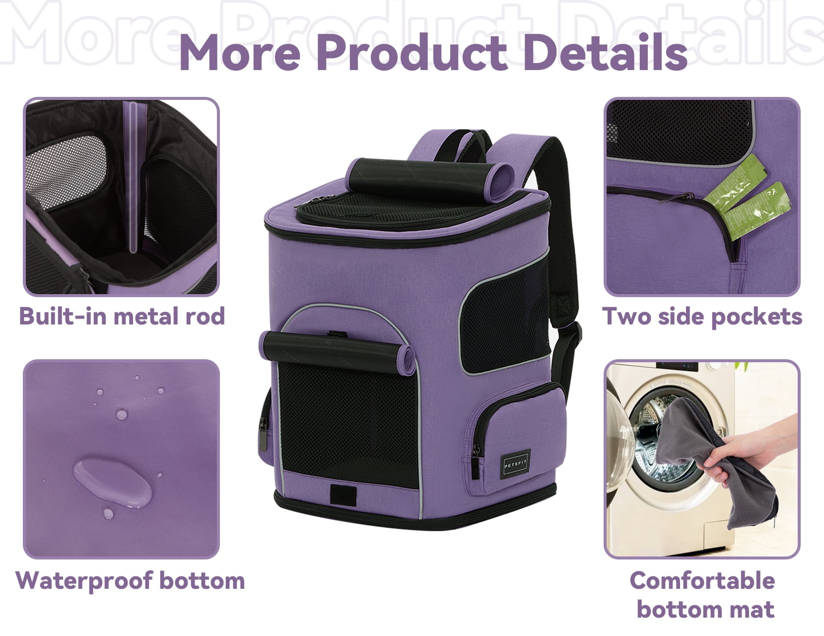 PETSFIT Cat Backpack Carrier with Upgraded Waist Protection,Pet Backpack for Small Dogs and Cats, Ideal for Outdoor Traveling, Hiking, and Camping (Purple)
