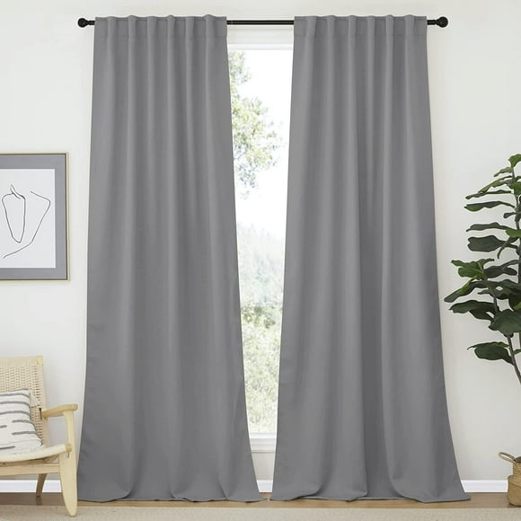 AIR-Window Treatment Blackout Curtains - (Silver Grey) 52 inches W by 108 inches L Each Panel, Set of 2 Panels, Blackout Drape Panels for Nursery Room/Boy's Bedroom