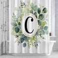 thumbnail image 3 of Letter C Shower Curtain for Bathroom Decor, Alphabet Green Eucalyptus Leaves Plant Simple Waterproof Fabric Shower Curtain, 72"x78" Set with 12 Hooks, 3 of 9