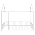 thumbnail image 4 of Bellemave Full Size Montessori House Bed, Metal Floor Bed with Guardrails and Roof, Playhouse for Kids Teens Girls Boys (White), 4 of 8