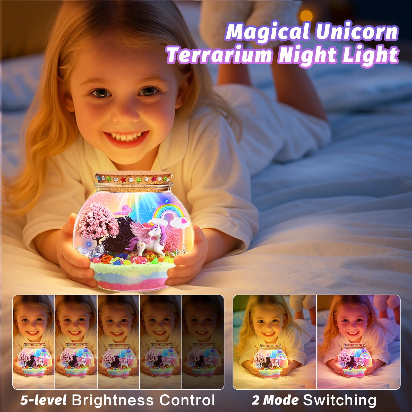 Unicorn Light-Up Terrarium Kit for Kids - LED Night Light Birthday Christmas Gifts，Unicorn Toys for Girls Ages 4-12 Year Old， Kids Arts and Craf