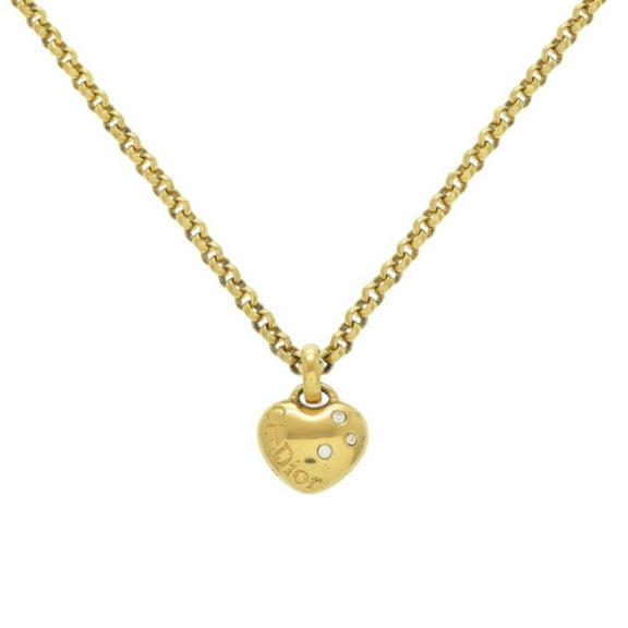 Pre-Owned Christian Dior Dior Heart Metal Gold Necklace 0654Dior (Good)