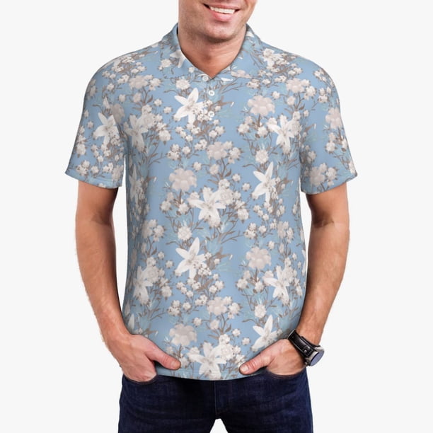 Balery Lily Flower Camisa Polo de Hombre con Estampado, de Manga Corta y Tejido Medio, Camisa Tipo Golf Polo-Large