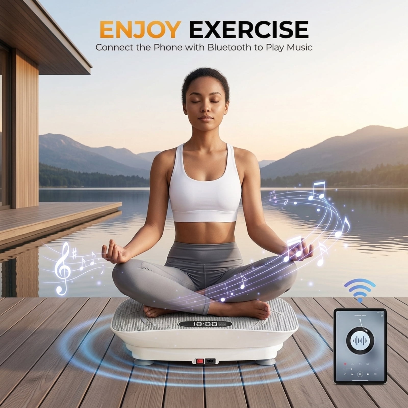 Fenbeli White Vibration Plate Exercise Machine, Whole Body Vibration Platform with Bluetooth, Remote Control, 2 Yoga Straps, 5 Resistance Bands, 450 lb Capacity