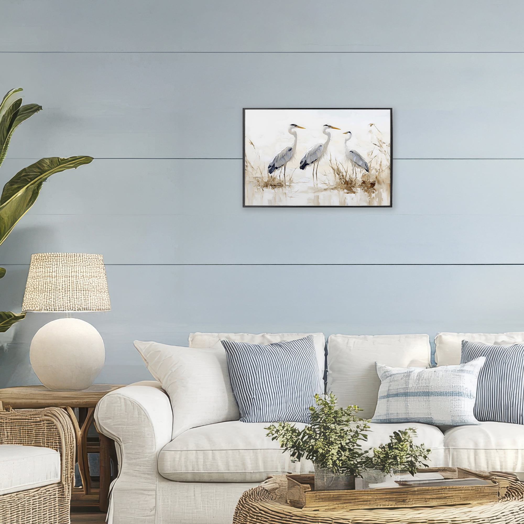Stupell Industries Neutral Blue Herons in Reeds Black Framed Giclee Art, design by LSR Design Studio