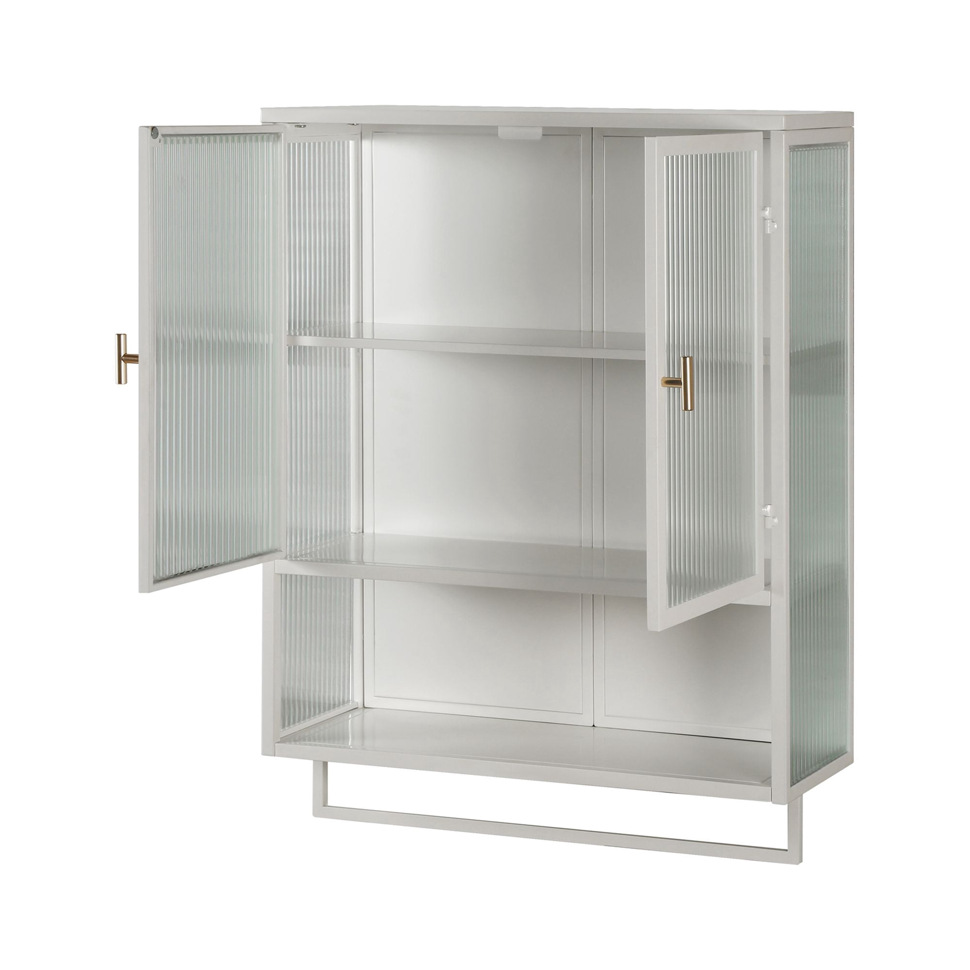 23.62"Wall Cabinet with Tempered Glass Doors, Bathroom Wall Storage Cabinet with Detachable Shelves for Office, Dining, Living Room, Kitchen and Bathroom,White