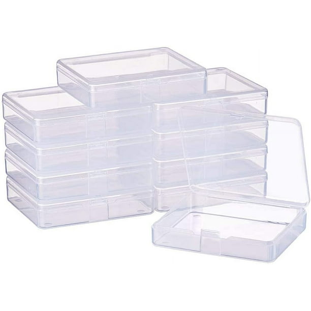 Paquete de 18 cajas rectangulares de plástico transparente para guardar cuentas, organizadores de cajones con tapa, de 7,1 x 6,2 x 1,6 cm