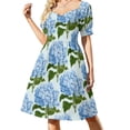thumbnail image 1 of Vestido de manga corta con estampado de hortensias azules y estampado floral para mujer, vestido largo para noche., 1 of 7