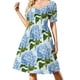 thumbnail image 1 of Vestido de manga corta con estampado de hortensias azules y estampado floral para mujer, vestido largo para noche., 1 of 7