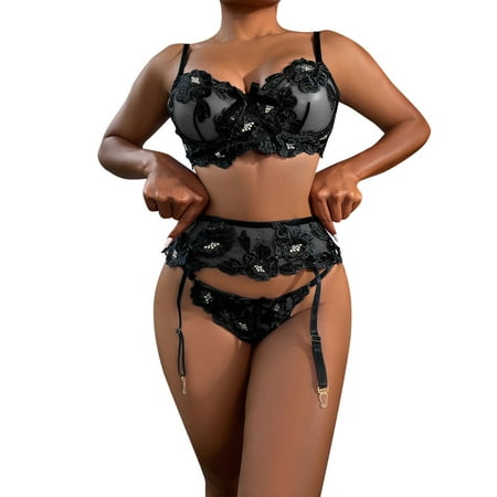 

adviicd High Waisted Panties For Women Women Lingerie Set with Garter Belt Fishnet Bodysuit Mesh Teddy Strappy Exotic for Sex Naughty Black Large