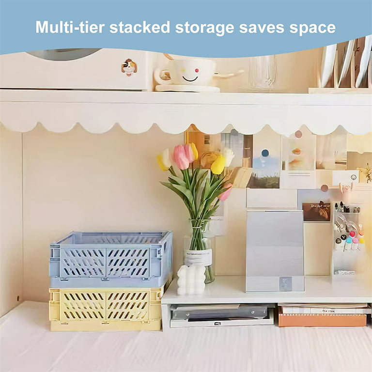 1-2 Tier Folding Desktop Organizer, Stackable Storage Box, Space