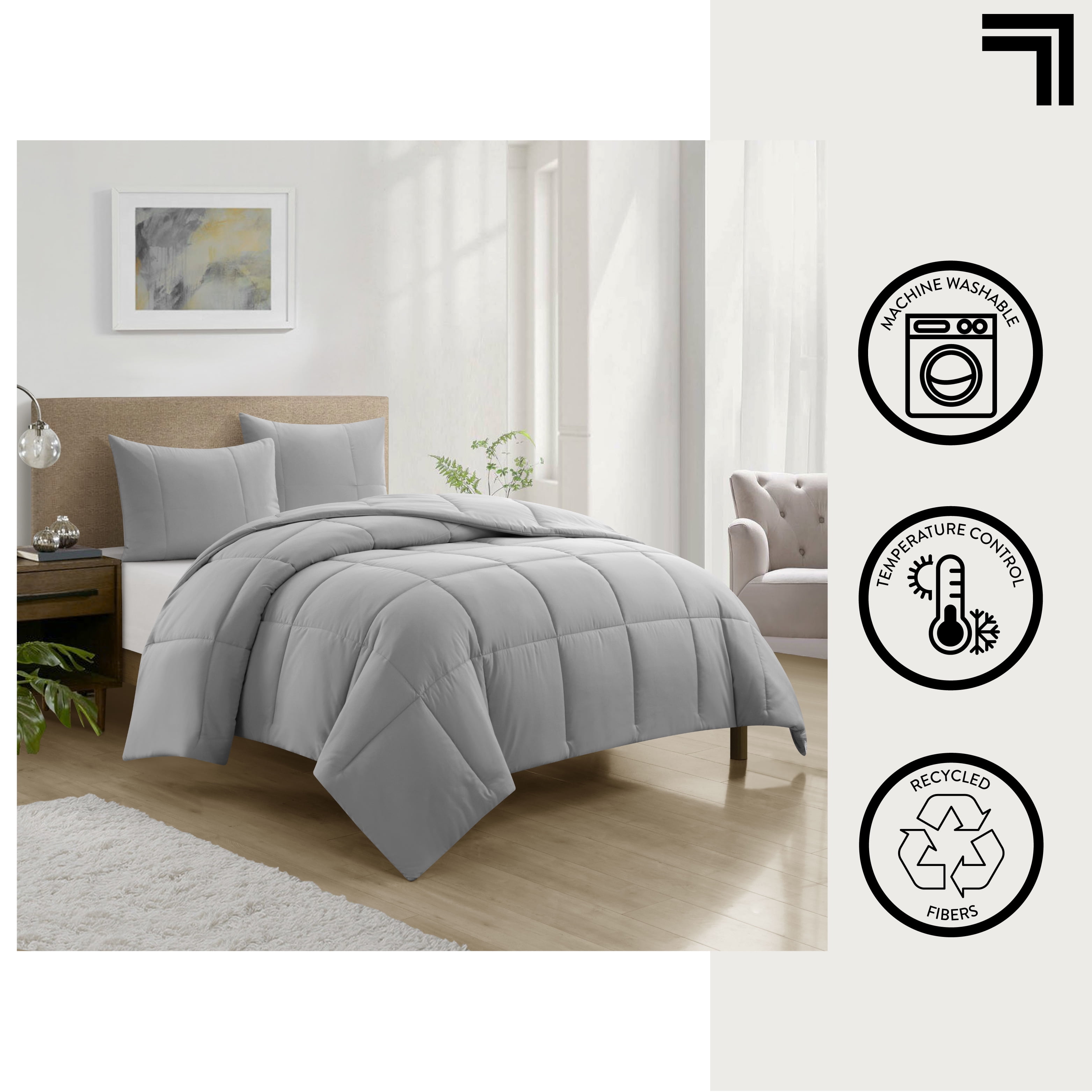 Sharper Image 3-Piece Grey Down Alternative Comforter Set, Queen