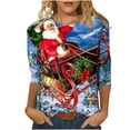 thumbnail image 2 of Blouses pour Femmes Décontractées Col Rond Manches 3/4 Imprimé de Noël T-Shirts à Manches Longues pour Femmes en Solde, 2 of 5