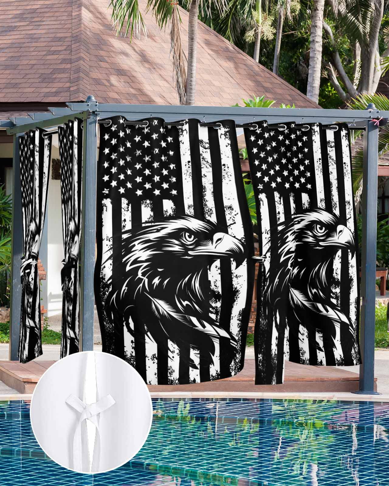 American Flag Outdoor Curtains for Patio, Black US Flag Eagle Privacy Drapes Grommet Waterproof Outside Curtains for Porch/Cabana/Balcony 54"x 108", 1 Panel