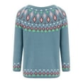 thumbnail image 6 of Fair Isle Sweater Women Vintage Long Sleeve Crewneck Sweater Fair Isle Knit Pullover Top Blue L, 6 of 6