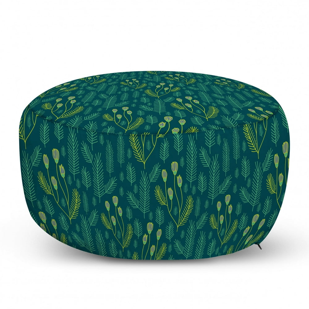 Botanical Ottoman Pouf, Pine Leaves Botanical Style Nature Tones