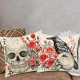 thumbnail image 2 of Halloween Rose Skull Pillow Covers 18x18 Inch Set of 2 Vintage Skull Raven Crow Floral Decorative Pillow Cases Fall Pillows Halloween Decorations Cushion Covers for Sofa Couch, 2 of 5