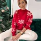 thumbnail image 3 of Suéter de mujer de Navidad 2023 con estampado de copos de nieve, cálido y grueso, informal, holgado, de gran tamaño, de punto, manga larga, cuello redondo, jersey para mujer, 3 of 5