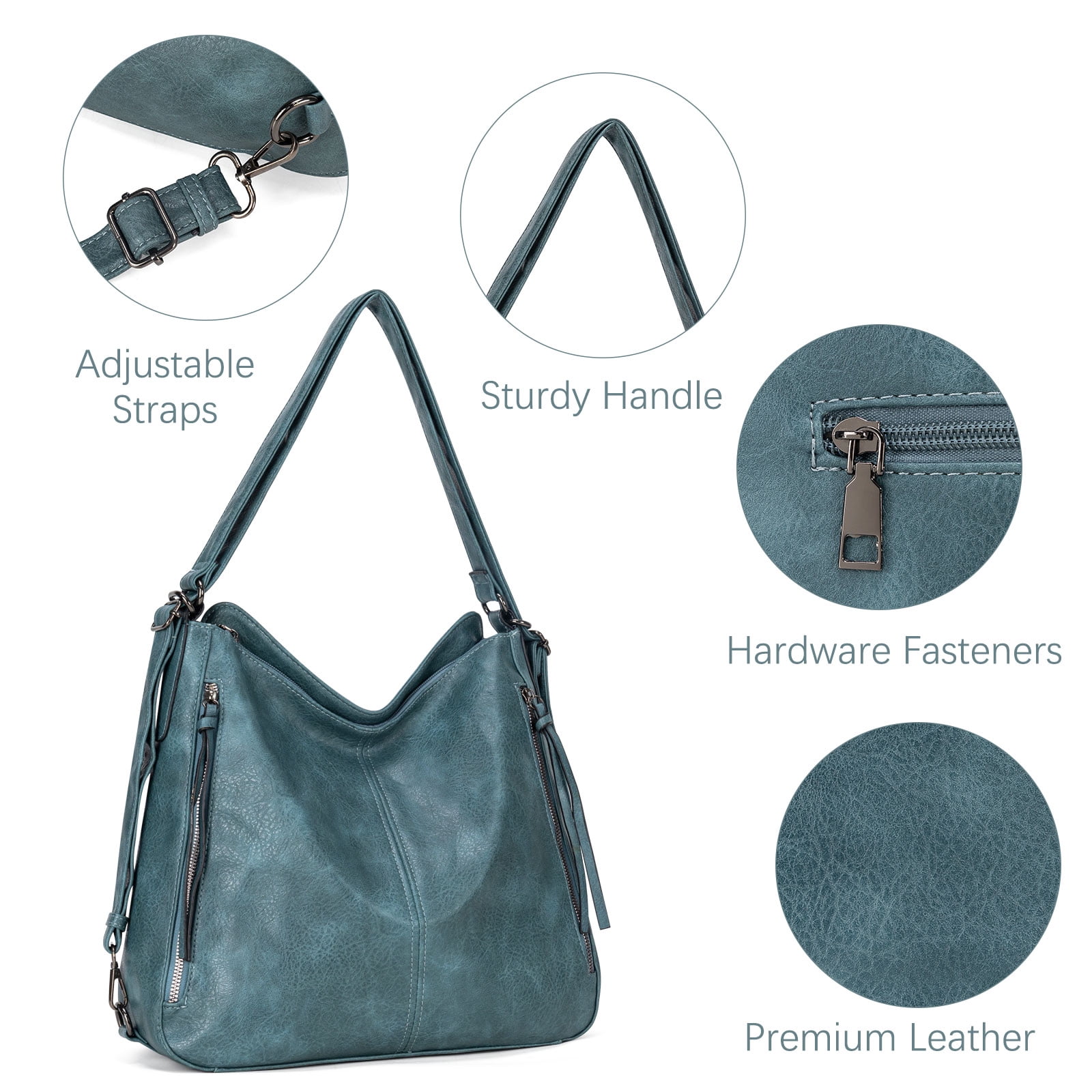 Kabaqoo Leather Shoulder Bag for Women, 3pcs Crossbody Purses Tote Satchel, Blue