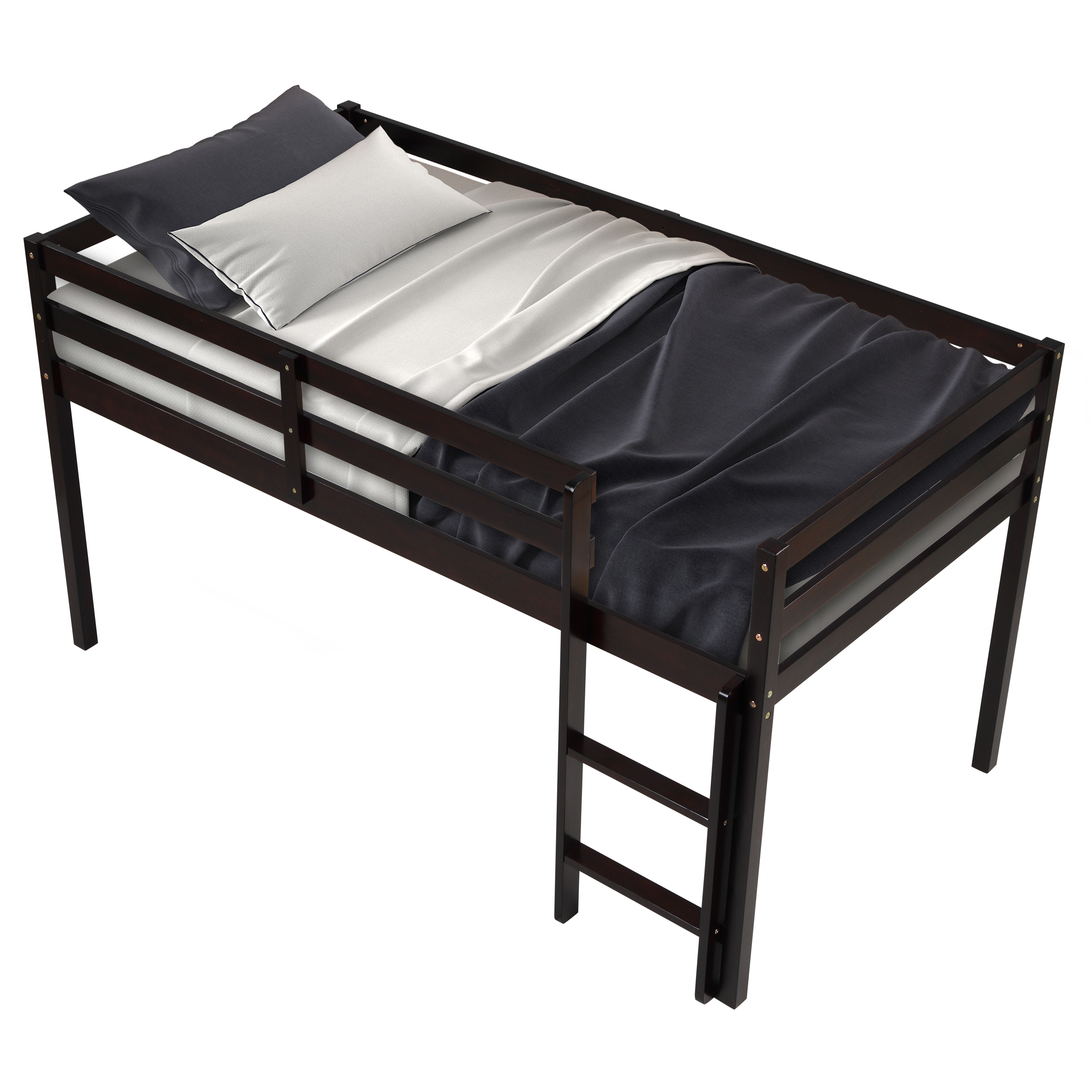 Twin Low Loft Bed for Kids, Solid Wood Low Sturdy Loft Bed, Wooden