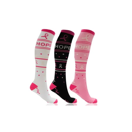 3-Pair Knee High Compression Socks Women Pink - Pro Support Stockings hose made for pregnancy foot aches running nurses travel - Support your (Best Support Stockings For Nurses)