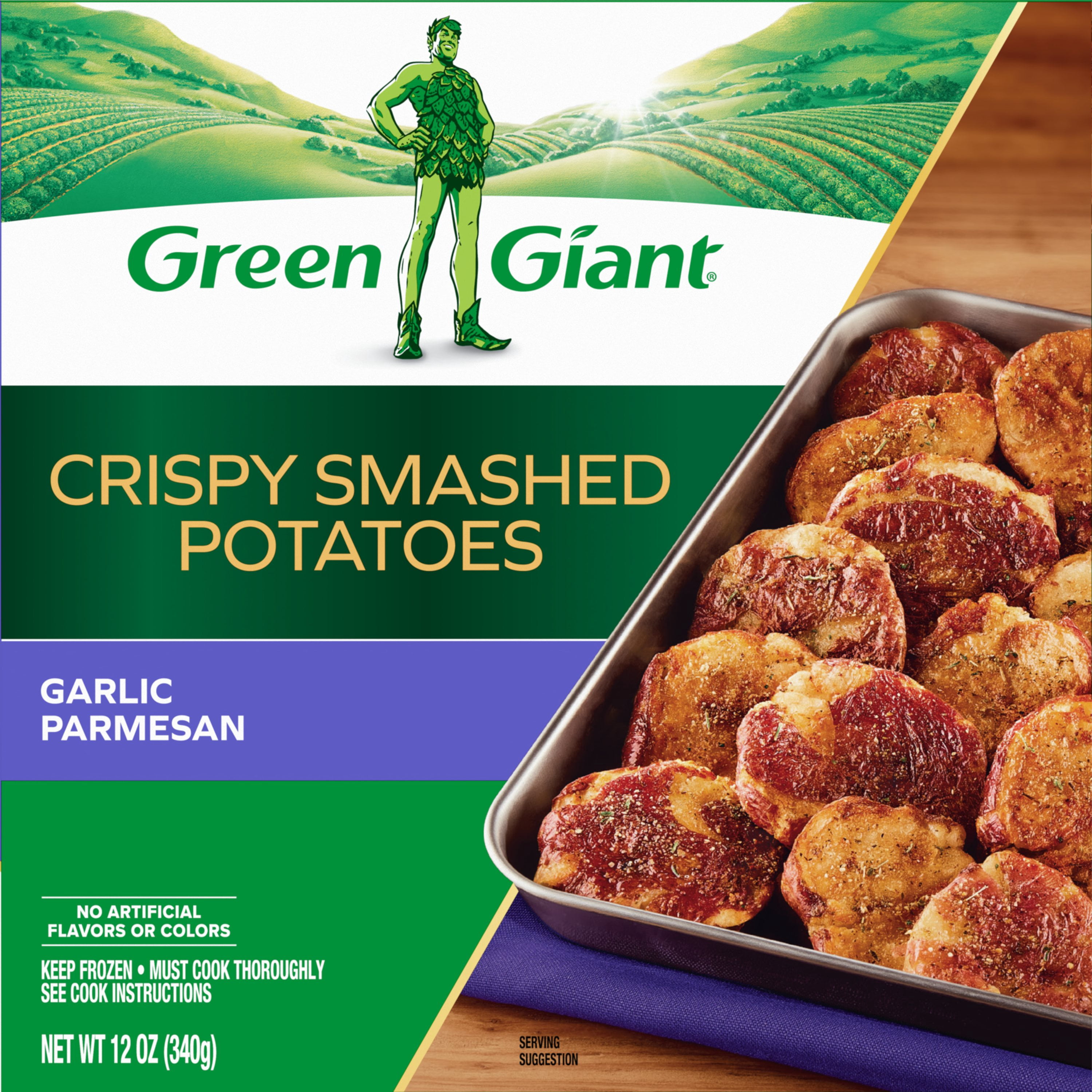 Green Giant Crispy Smashed Potatoes, Garlic Parmesan, 12 oz Box (Frozen Vegetables)