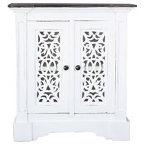 Cottage Solid Wood Accent Cabinet in Distressed White/Driftwood Brown
