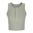 thumbnail image 4 of Yuyuzo Débardeurs pour Femmes T-Shirts Sans Manches Col Rond Boutonné Crop Top Côtelé pour Sortir, 4 of 7