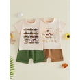 thumbnail image 3 of BemeyourBBs Toddler Baby Boys Summer Clothes Newborn Infant Baby Boy Farm Animal Fishing Outfits Animals Fish Letter Print Short Sleeve T-Shirts Elastic Waist Pockets Shorts 2Pcs Set, 3 of 9