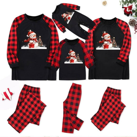 Odeerbi Christmas Pajamas for Family Plaid Holiday Long Sleeve Family Christmas Pajamas Matching Sets Toddler Fashion Print Sleepwear Xmas Family Matching PJs Set Black