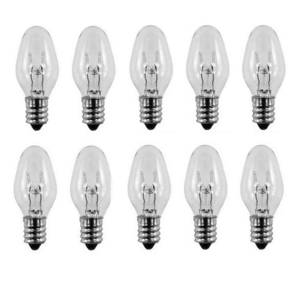 Box of 10 Nightlight Bulbs 15C7, Clear, 15 Watt, 120 Volt, E12 Candelabra Base