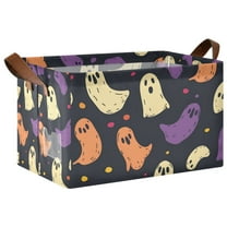 Yayeee Foldable Storage Basket for Shelves with Handles Waterproof Cloth Bins, Purple Halloween Ghosts