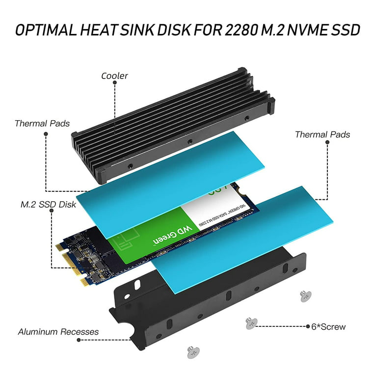M.2 PS5 SSD NVMe Heatsink for Samsung 980 Pro 970 EVO Plus SN570 SN750  SN850 Firecuda 530 with Silicone Thermal Pad 