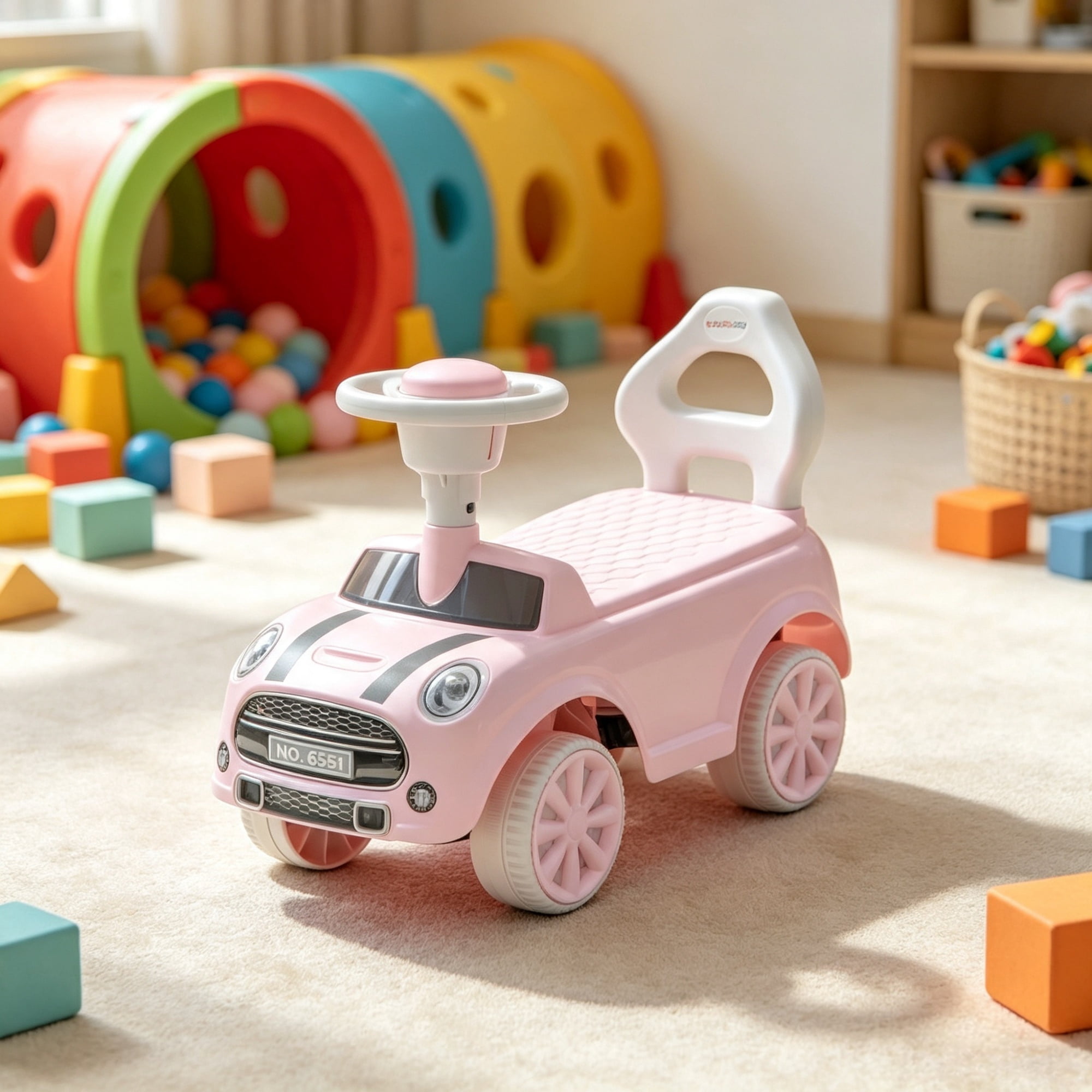 Foot-to-Floor Sliding Car for 18-36 Months, Pink Toddler Ride-On Toy with Horn & Anti-Over-Backwards Safety