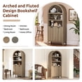 thumbnail image 4 of 72" Tall Arched Bookcase, Oak Large Floor Standing Bookshelf with Fluted Doors, Book Case for Living Room Hallway Kitchen Home Office Bedroom, 4 of 7