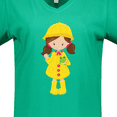 thumbnail image 4 of Inktastic Girl with Brown Hair, Yellow Raincoat, Frog Women's V-Neck T-Shirt, 4 of 5