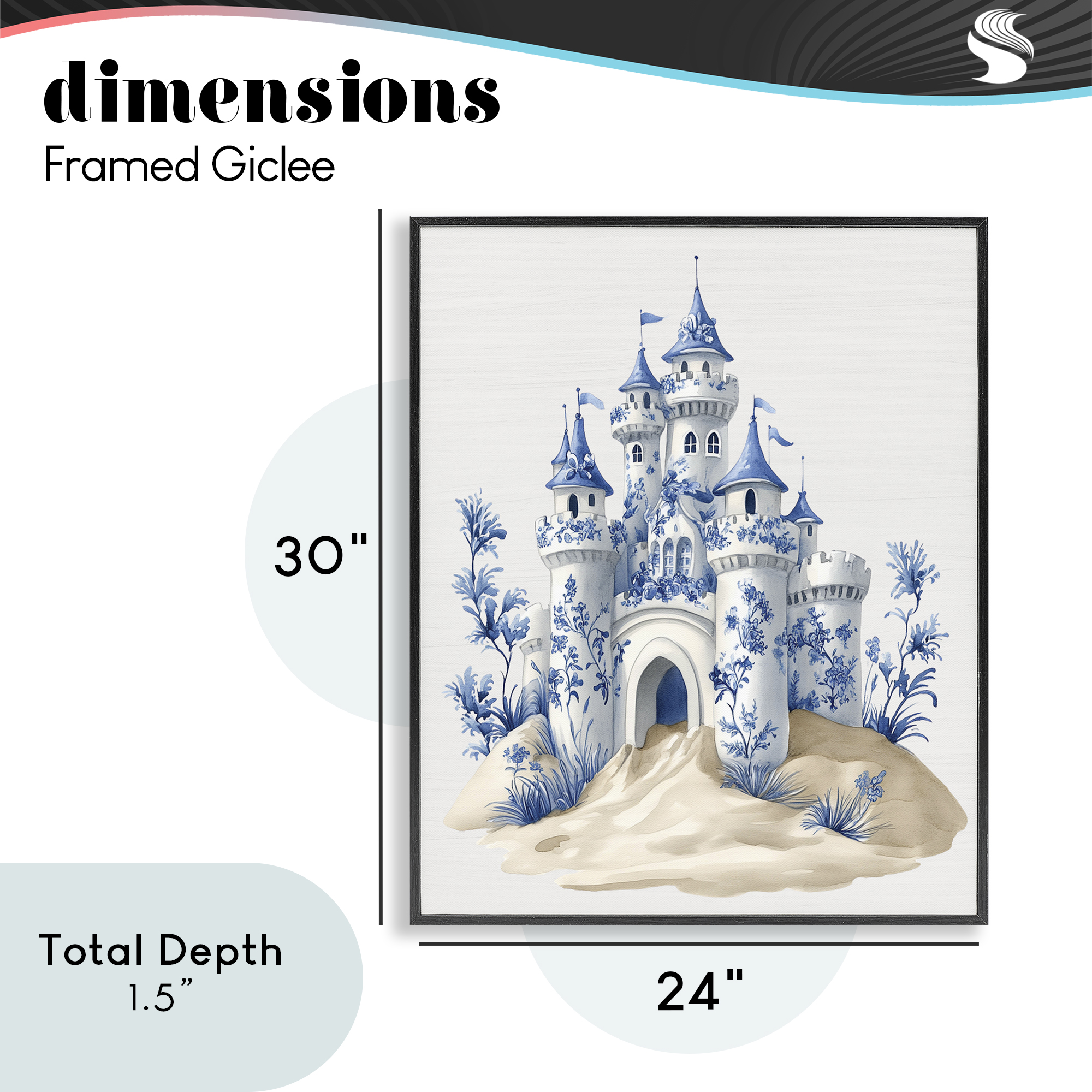 Funky Toile Castle Black Framed Giclee Art, design by Lettered and Lined